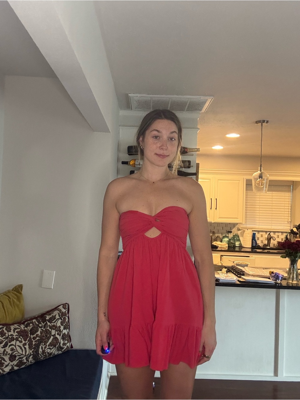 Strapless Red Cutout Mini Dress With Built In Shorts